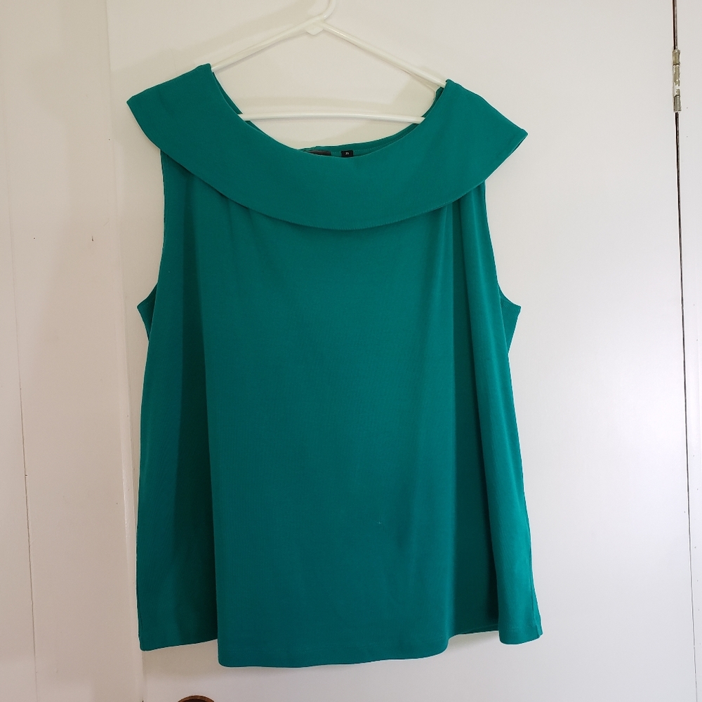 Rafaella Women's sleeveless Knit Top Size 3X Teal Peter Pan Collar